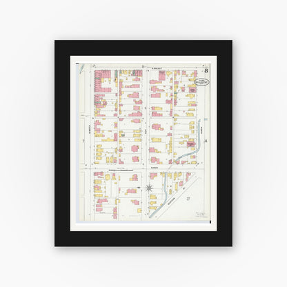 Old map wall art mockup — black gallery frame with white mat — Sanborn Fire Insurance Map from Chillicothe, Ross County, Ohio (1900), Sheet #0008
