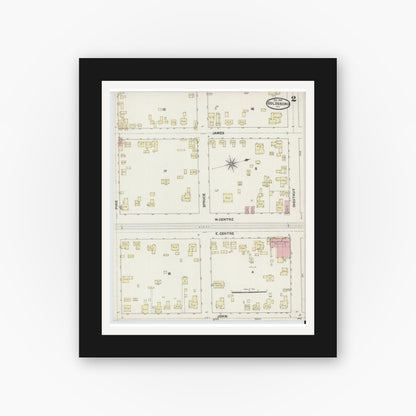 Old map wall art mockup — black gallery frame with white mat — Sanborn Fire Insurance Map from Goldsboro, Wayne County, North Carolina (1891), Sheet #0002
