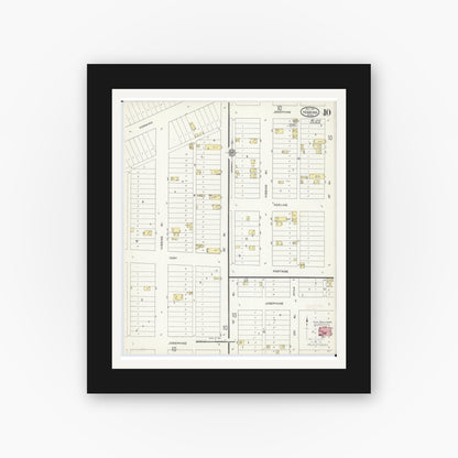 Old map wall art mockup — black gallery frame with white mat — Sanborn Fire Insurance Map from Hibbing, Saint Louis County, Minnesota (1913), Sheet #0010