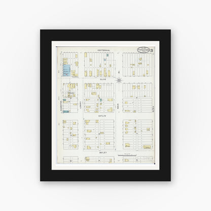 Old map wall art mockup — black gallery frame with white mat — Sanborn Fire Insurance Map from Pipestone, Pipestone County, Minnesota (1892), Sheet #0003