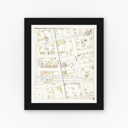 Old map wall art mockup — black gallery frame with white mat — Sanborn Fire Insurance Map from Tama, Tama County, Iowa (1888), Sheet #0002