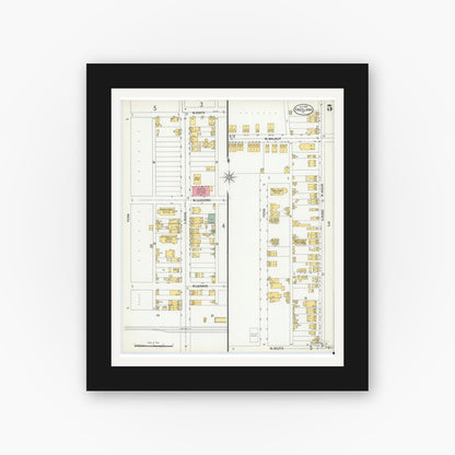 Old map wall art mockup — black gallery frame with white mat — Sanborn Fire Insurance Map from Freeland, Luzerne County, Pennsylvania (1900), Sheet #0005