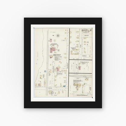 Old map wall art mockup — black gallery frame with white mat — Sanborn Fire Insurance Map from Wadsworth, Medina County, Ohio (1885), Sheet #0002