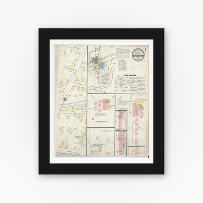 Old map wall art mockup — black gallery frame with white mat — Sanborn Fire Insurance Map from Newcomerstown, Tuscarawas County, Ohio (1915) - Complete Map Set