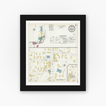 Old map wall art mockup — black gallery frame with white mat — Sanborn Fire Insurance Map from Monson, Hampden County, Massachusetts (1902) - Complete Map Set