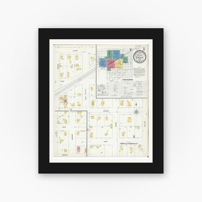 Old map wall art mockup — black gallery frame with white mat — Sanborn Fire Insurance Map from Galva, Henry County, Illinois (1907) - Complete Map Set