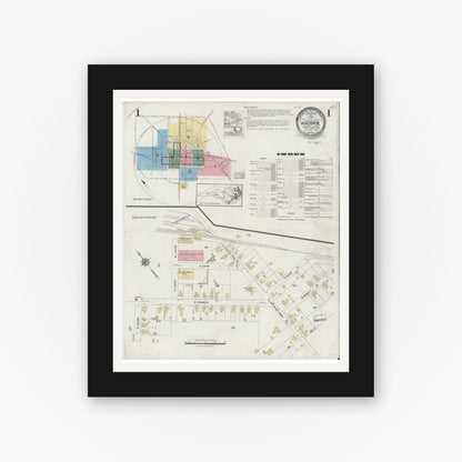 Old map wall art mockup — black gallery frame with white mat — Sanborn Fire Insurance Map from Ahoskie, Hertford County, North Carolina (1923), Sheet #0001