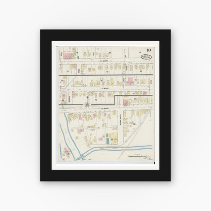 Old map wall art mockup — black gallery frame with white mat — Sanborn Fire Insurance Map from Newark, Licking County, Ohio (1889), Sheet #0010
