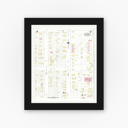Old map wall art mockup — black gallery frame with white mat — Sanborn Fire Insurance Map from Elmhurst, Du Page County, Illinois (1924), Sheet #0004