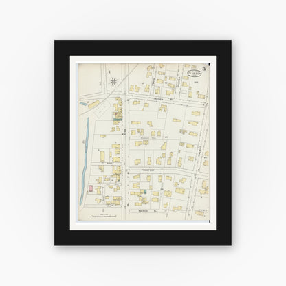 Old map wall art mockup — black gallery frame with white mat — Sanborn Fire Insurance Map from Clinton, Worcester County, Massachusetts (1894), Sheet #0005