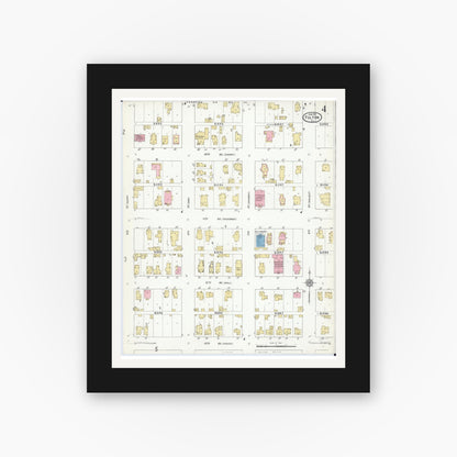 Old map wall art mockup — black gallery frame with white mat — Sanborn Fire Insurance Map from Fulton, Whiteside County, Illinois (1912), Sheet #0004