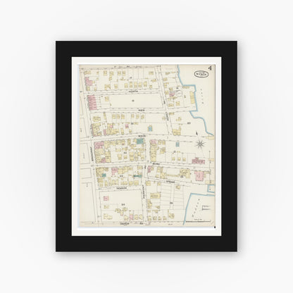 Old map wall art mockup — black gallery frame with white mat — Sanborn Fire Insurance Map from Nyack, Rockland County, New York. (1887), Sheet #0004