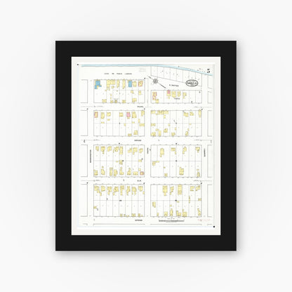 Old map wall art mockup — black gallery frame with white mat — Sanborn Fire Insurance Map from Sabula, Jackson County, Iowa (1918), Sheet #0005