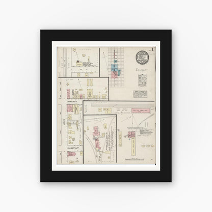Old map wall art mockup — black gallery frame with white mat — Sanborn Fire Insurance Map from Goldsboro, Wayne County, North Carolina (1885) - Complete Map Set