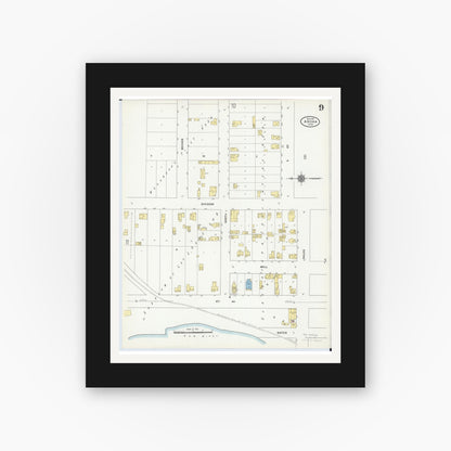 Old map wall art mockup — black gallery frame with white mat — Sanborn Fire Insurance Map from Anoka, Anoka County, Minnesota (1911), Sheet #0009