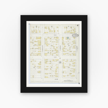 Old map wall art mockup — black gallery frame with white mat — Sanborn Fire Insurance Map from Escanaba, Delta County, Michigan (1893), Sheet #0006