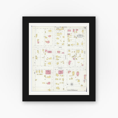 Old map wall art mockup — black gallery frame with white mat — Sanborn Fire Insurance Map from Independence, Jackson County, Missouri (1898), Sheet #0006