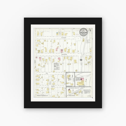 Old map wall art mockup — black gallery frame with white mat — Sanborn Fire Insurance Map from Morgantown, Morgan County, Indiana (1910) - Complete Map Set