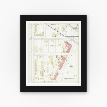 Old map wall art mockup — black gallery frame with white mat — Sanborn Fire Insurance Map from Rutherford, Bergen County, New Jersey (1902) - Complete Map Set