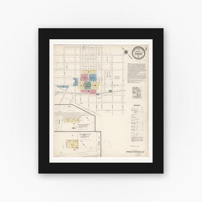 Old map wall art mockup — black gallery frame with white mat — Sanborn Fire Insurance Map from Burbank, Los Angeles County, California (1918), Sheet #0001