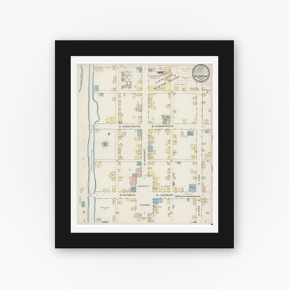 Old map wall art mockup — black gallery frame with white mat — Sanborn Fire Insurance Map from Millerstown, Perry County, Pennsylvania (1886), Sheet #0001