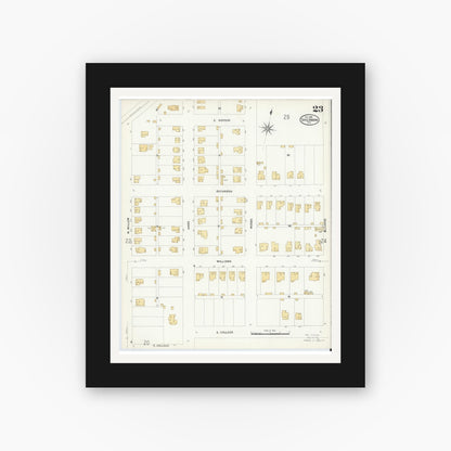 Old map wall art mockup — black gallery frame with white mat — Sanborn Fire Insurance Map from Sherman, Grayson County, Texas (1908), Sheet #0023