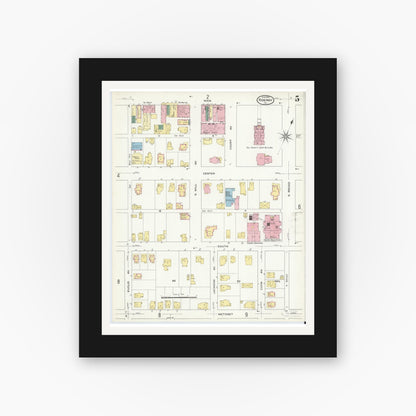 Old map wall art mockup — black gallery frame with white mat — Sanborn Fire Insurance Map from Ridgway, Elk County, Pennsylvania (1909), Sheet #0005