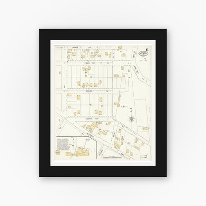 Old map wall art mockup — black gallery frame with white mat — Sanborn Fire Insurance Map from Mill Valley, Marin County, California (1908), Sheet #0006