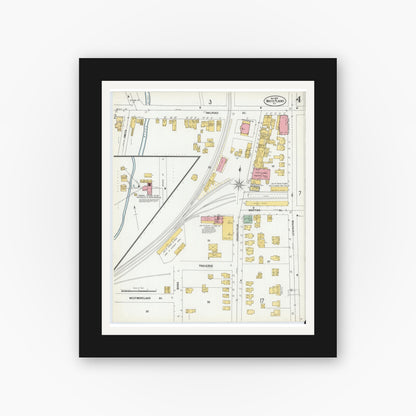 Old map wall art mockup — black gallery frame with white mat — Sanborn Fire Insurance Map from White Plains, Westchester County, New York (1900), Sheet #0004