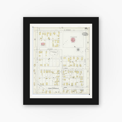 Old map wall art mockup — black gallery frame with white mat — Sanborn Fire Insurance Map from Alpena, Alpena County, Michigan (1895), Sheet #0016
