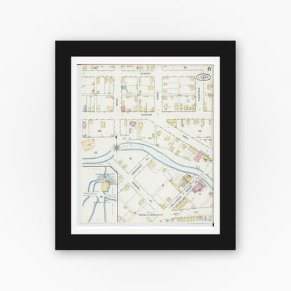 Old map wall art mockup — black gallery frame with white mat — Sanborn Fire Insurance Map from Logan, Hocking County, Ohio (1893), Sheet #0006