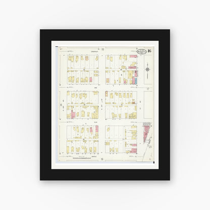 Old map wall art mockup — black gallery frame with white mat — Sanborn Fire Insurance Map from Wyandotte, Wayne County, Michigan (1912), Sheet #0016