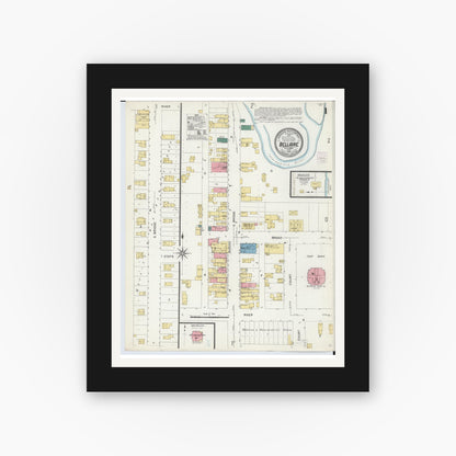 Old map wall art mockup — black gallery frame with white mat — Sanborn Fire Insurance Map from Bellaire, Antrim County, Michigan (1907), Sheet #0001