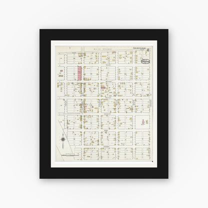 Old map wall art mockup — black gallery frame with white mat — Sanborn Fire Insurance Map from Mission, Hidalgo County, Texas (1919), Sheet #0004