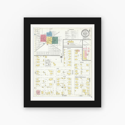 Old map wall art mockup — black gallery frame with white mat — Sanborn Fire Insurance Map from Redkey, Jay County, Indiana (1909), Sheet #0001