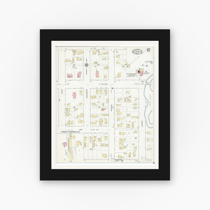 Old map wall art mockup — black gallery frame with white mat — Sanborn Fire Insurance Map from Rochester, Olmsted County, Minnesota (1914), Sheet #0017