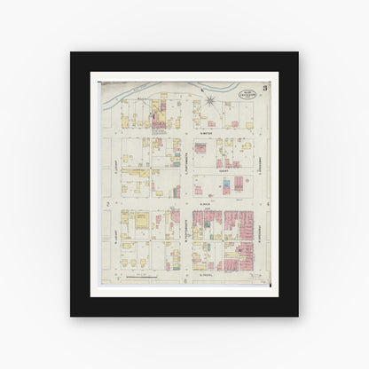 Old map wall art mockup — black gallery frame with white mat — Sanborn Fire Insurance Map from Jackson, Jackson County, Ohio (1897), Sheet #0003