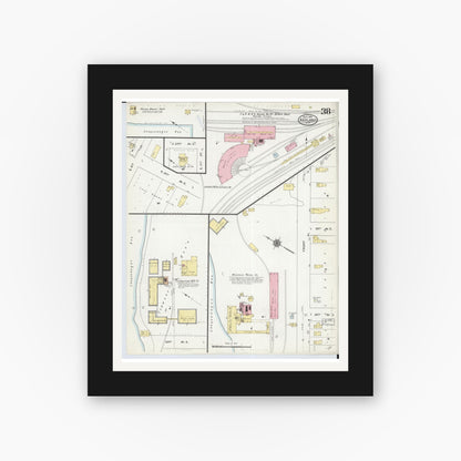 Old map wall art mockup — black gallery frame with white mat — Sanborn Fire Insurance Map from Ashland, Ashland County, Wisconsin (1909), Sheet #0038
