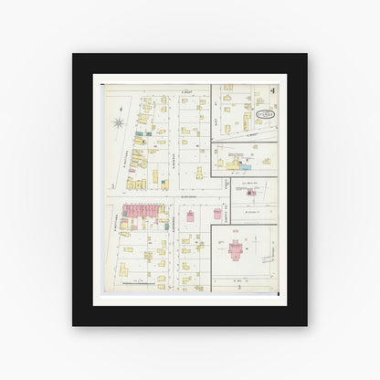 Old map wall art mockup — black gallery frame with white mat — Sanborn Fire Insurance Map from Sturgis, Saint Joseph County, Michigan (1895), Sheet #0004