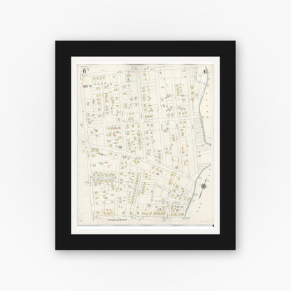Old map wall art mockup — black gallery frame with white mat — Sanborn Fire Insurance Map from Bellmore, Nassau County, New York (1945), Sheet #0006