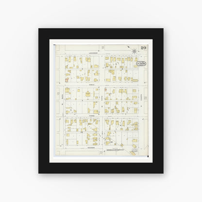 Old map wall art mockup — black gallery frame with white mat — Sanborn Fire Insurance Map from Alpena, Alpena County, Michigan (1895), Sheet #0020