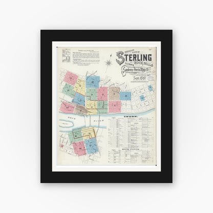 Old map wall art mockup — black gallery frame with white mat — Sanborn Fire Insurance Map from Sterling, Whiteside County, Illinois (1897) - Complete Map Set