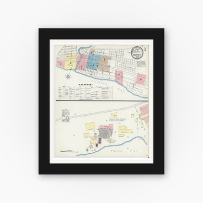 Old map wall art mockup — black gallery frame with white mat — Sanborn Fire Insurance Map from Tarentum, Allegheny County, Pennsylvania (1891) - Complete Map Set