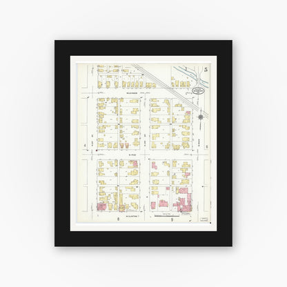 Old map wall art mockup — black gallery frame with white mat — Sanborn Fire Insurance Map from Goshen, Elkhart County, Indiana (1910), Sheet #0005