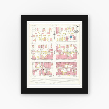 Old map wall art mockup — black gallery frame with white mat — Sanborn Fire Insurance Map from Fort Madison, Lee County, Iowa (1913), Sheet #0016