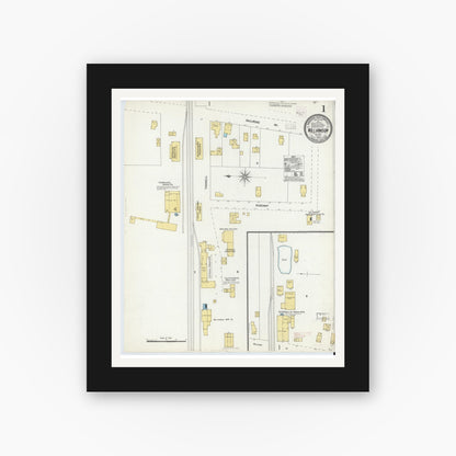 Old map wall art mockup — black gallery frame with white mat — Sanborn Fire Insurance Map from Williamson, Wayne County, New York (1905), Sheet #0001