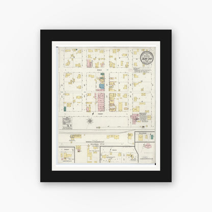 Old map wall art mockup — black gallery frame with white mat — Sanborn Fire Insurance Map from Burr Oak, Saint Joseph County, Michigan (1909), Sheet #0001