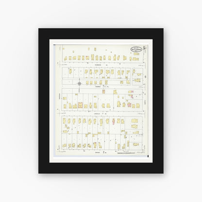 Old map wall art mockup — black gallery frame with white mat — Sanborn Fire Insurance Map from Mount Clemens, Macomb County, Michigan (1909), Sheet #0005