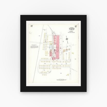 Old map wall art mockup — black gallery frame with white mat — Sanborn Fire Insurance Map from Lexington, Davidson County, North Carolina (1923), Sheet #0017