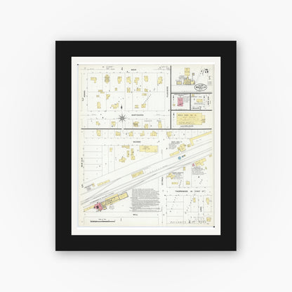 Old map wall art mockup — black gallery frame with white mat — Sanborn Fire Insurance Map from Madelia, Watonwan County, Minnesota (1908), Sheet #0005